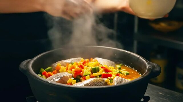 Brazilian Moqueca in the Making &ndash; Aerial View of Chef&rsquo;s Hands