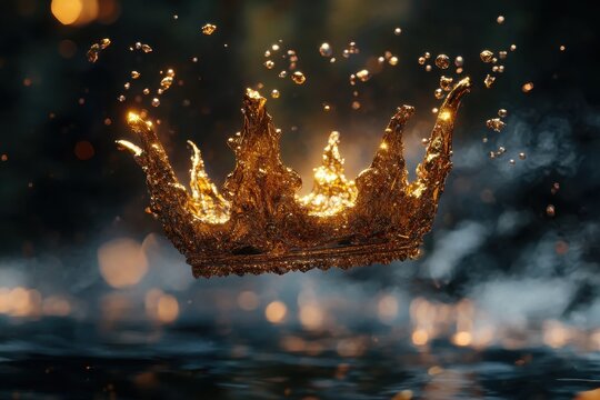 Royal gold crown with elegance floating, Elegant royal gold crown floating gracefully against a soft background, symbolizing luxury and regality