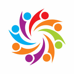 Colorful Human Spiral Logo Vector Diversity and Teamwork Symbol Design.