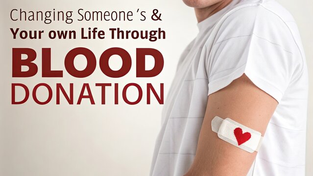 World Blood Donor Day, Arm with heart patch symbolizes selfless act of blood donation.