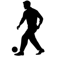 black silhouette of a man playing football on a transparent background ball, black, football, man, play, silhouette, soccer ball , Generative art.