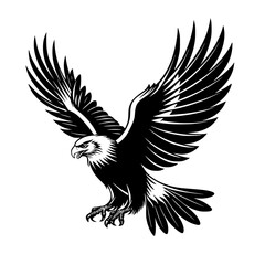 Obraz premium a black and white illustration of a bald eagle flying with its wings spread bald, bird, black, eagle, fly, illustration, silhouette, wing , Generative art.