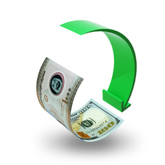 1000 United Arab Emirate Dirham US dollar exchage rate concept,currencies covertion rate icon,symbol, sign,bending paper currency note with a round green arrow,3D rendering over transparent background