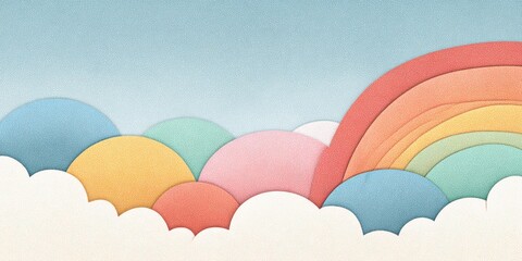 Pastel Illustration of Clouds and Rainbows
