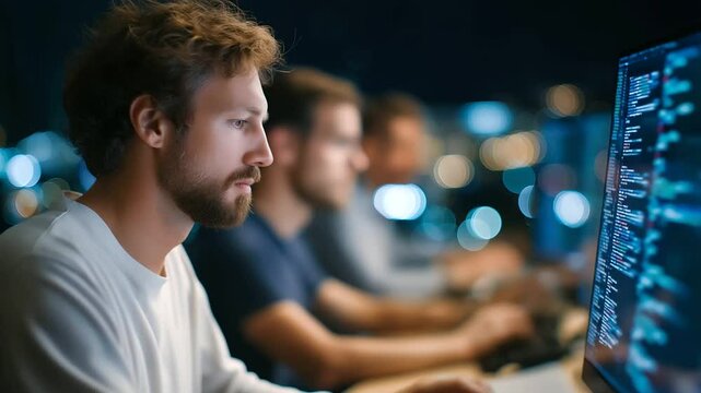 A multicultural group of tech professionals working together in a cutting-edge laboratory environment.