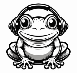 Happy Frog Wearing Headphones - Music Lover Illustration