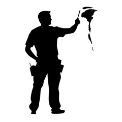 a black and white silhouette of a man holding an umbrella black, flower, hold, man, silhouette, stand, umbrella , Generative art.