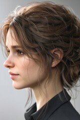 Obraz premium A woman with a messy updo in her hair