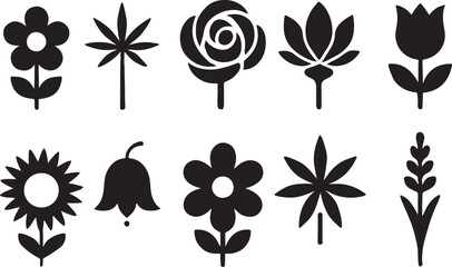  Bundle image of Simple Black and White Flower and Plant Icons 01