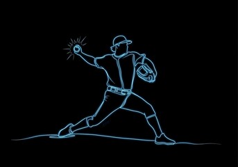 Fototapeta premium Dynamic Baseball Pitcher Silhouette - A fluid silhouette tracing a baseball pitcher's complete throwing motion, symbolizing power, precision, athleticism, speed, and teamwork