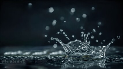 A splash of water creates the silhouette of a crown on a dark reflective surface