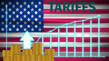 growth sign and graph showing that usa new trade policy increased tariff persentage in import and export business. concept for new Tariffs rules by usa goverment.