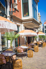 Beautiful umbrellas in a cafe in the Dutch city of Deventer. High quality photo