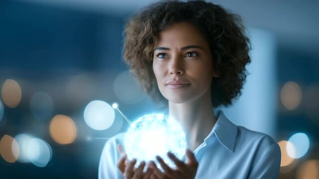A female engineer spearheading AI innovation in a cutting-edge laboratory setting.