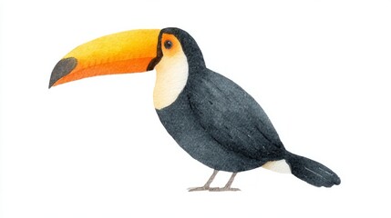 Naklejka premium Colorful toucan with vivid beak evokes tropical Carnival spirit, perched expectantly, reminiscent of Brazil's lush biodiversity celebrations