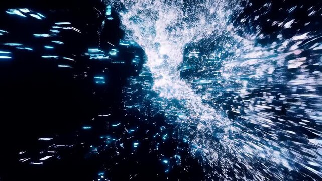 Dynamic blue light streaks creating cosmic tunnel effect in motion