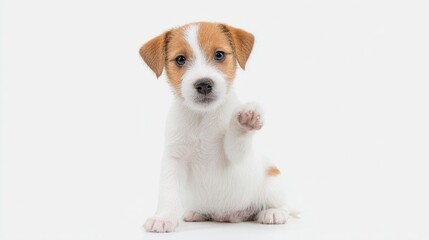 Adorable puppy with velvety ears offers paw in charming canine salute, evoking Friendship Day and Dog Appreciation Week