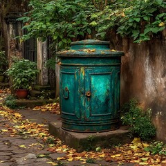 Fototapeta premium Dirty container beside rugged village wall high resolution picture