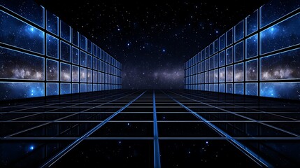 Stargazing mirrored grid in science fiction space