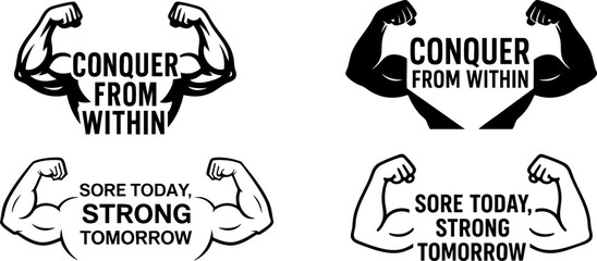 Gym posters, Muscular arms and strong biceps with inspirational fitness motivation vector.