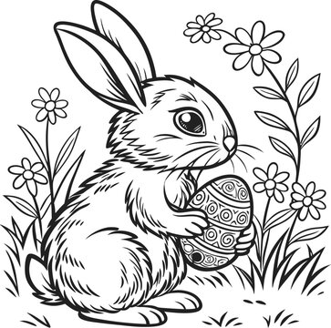 a4 colouring page bunny painting an easter egg. ready to print on standard A4 paper bunny and eggs easy coloring page in A4 size, cute cartoon Easter anima