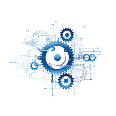 Efficient Machinery Gears in Isolated Blue Lines Vector Illustration for Industrial Use