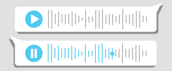Recording of audio message template. UI element of audio record in speech bubble. Vector illustration isolated on a  white background. Voice Message UI Design with Play and Stop Preview.