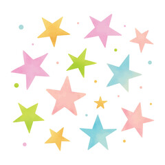 Set of watercolor cute stars illustration collection. Star in various color pastel cartoon style. Isolated vector for decoration, children, pattern, background