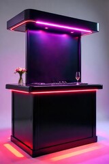 Sleek, modern nightclub stand with integrated lighting and a glossy black finish Perfect for upscale venues and stylish events Ready for branding and customization , smooth, surface