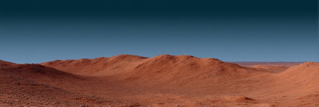 Rust-colored Martian dunes invoke a barren symphony of silence, perfect for introspective journeys; red planet dreams, Mars holographic festivals