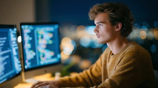 A young programmer crafting dynamic websites from a cozy home workspace.