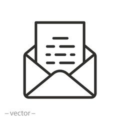 newsletter icon, open envelope with letter, thin line symbol on white background - editable stroke vector illustration eps10