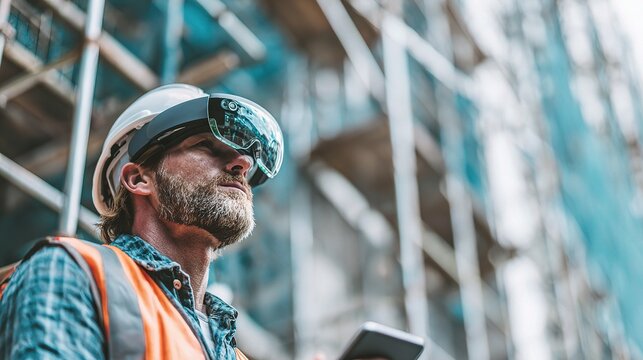 Worker in Construction Site Using Augmented Reality Goggles
