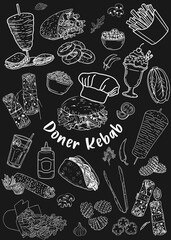 Usable and aesthetically rich hand-drawn chalkboard döner kebab menu.