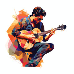 Obraz premium Professional Musician Playing Guitar Vector Illustration Isolated on White Background for Creative Designs and Artwork