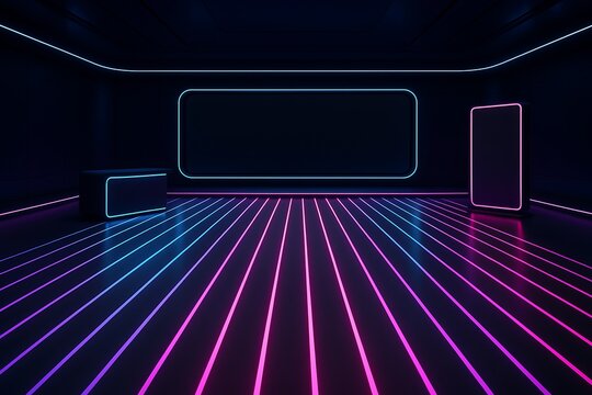 Cyberpunk Neon Room 80s Retro Futuristic Digital Art Background
