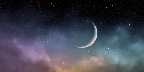 Light Pastel Galaxy with Moon and Star Elements