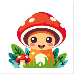 Cute Mushroom Cartoon Illustration-Adorable Fungi Character-Whimsical Woodland Art-Playful Nature Design-Perfect for Children's Decor-Download Now-Vector Graphics