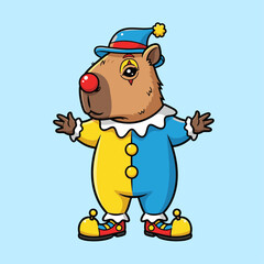 Obraz premium Cute bear clown dressed in colorful costume performing at circus shows
