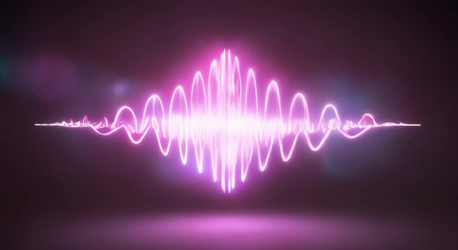 Abstract sound wave graphic in vibrant pink against dark background  