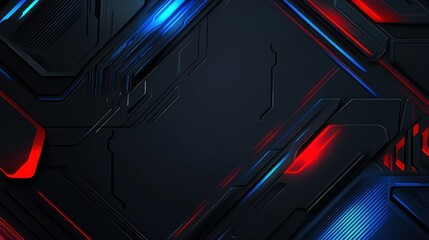 High-tech modern gaming themed design with black, blue and red patterns, abstract lines, background wallpaper AI generated image