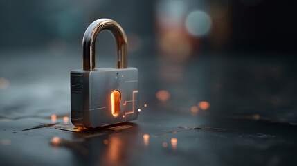 Fototapeta premium Padlock, cybersecurity featuring a digital defense concept in a high-tech design