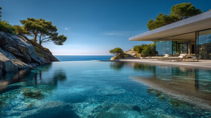 Fototapeta premium Beach Villa, Resort at the Sea, Vacation Home, Pool Villa, Infinity Pool