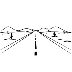 Desert Road Landscape Vector Illustration Black and White