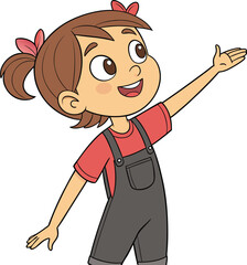 Smiling Young Girl in Pigtails Gesturing with Hand  Cute Cartoon Character Illustration Isolated on White