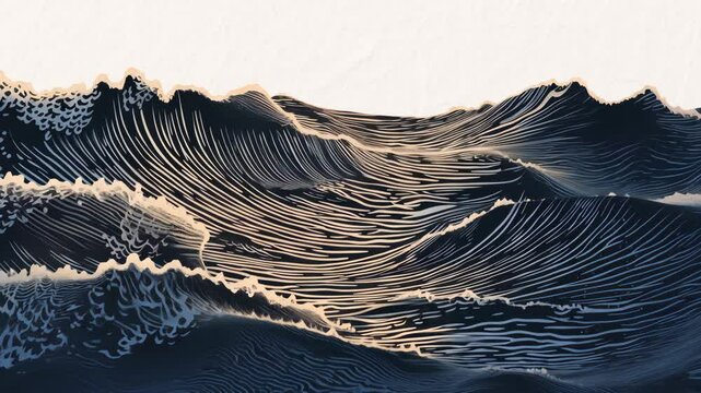 Intricate ocean wave art animated overlay, transparent 4K video, alpha channel, ProRes 4444