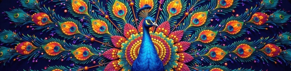 Fototapeta premium Intricate peacock mandala, vibrant jewel tones, meditation, beautiful, vibrant