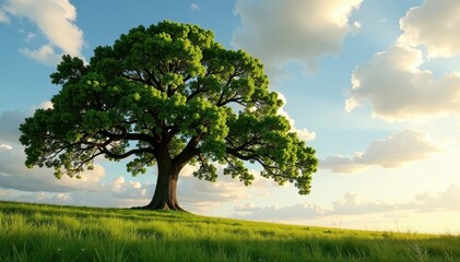 Fototapeta premium Single majestic oak, leaves rustling in breeze, vibrant, sunlight, macro