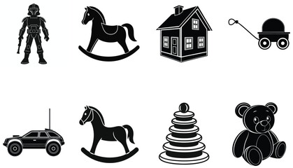 Children’s Play Toy Silhouette Icons Set in Black