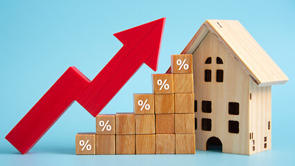 Housing market growth conceptualized with red arrow and house